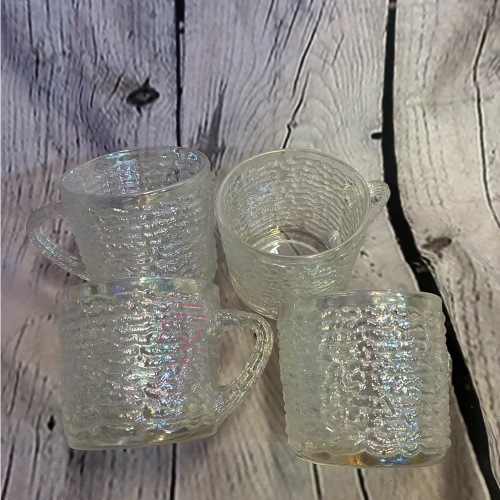 Vintage Anchor Hocking Soreno Aurora Iridescent Clear 4‎ 8oz Coffee Tea Cups
